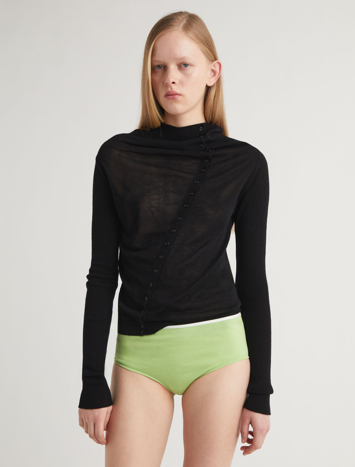 Igna buttoned sweater diagonal closure draped neckline