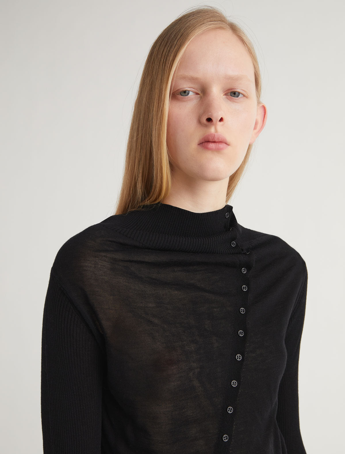 Igna buttoned sweater diagonal closure draped neckline