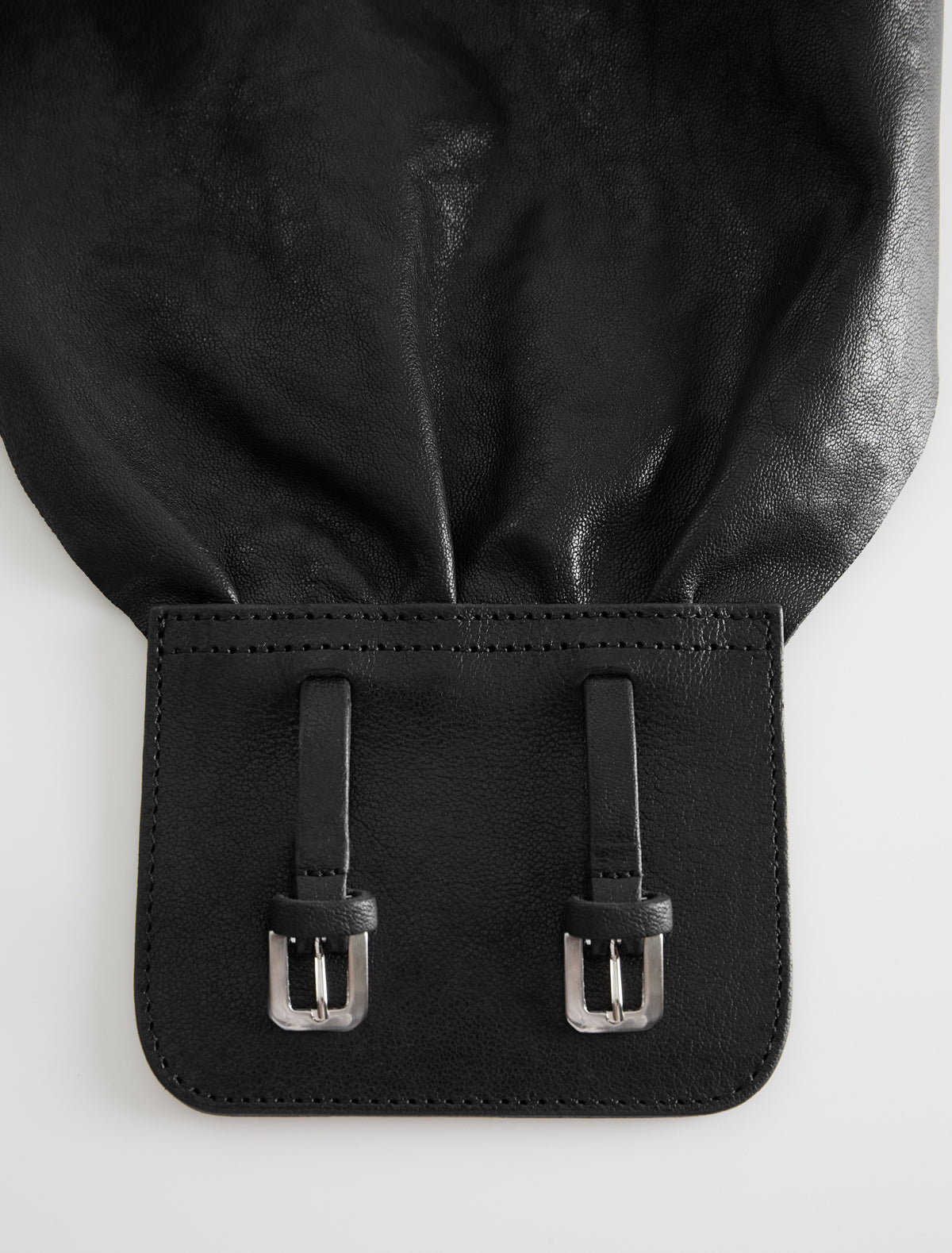 Adriana gathered leather sash double metal buckle closure black