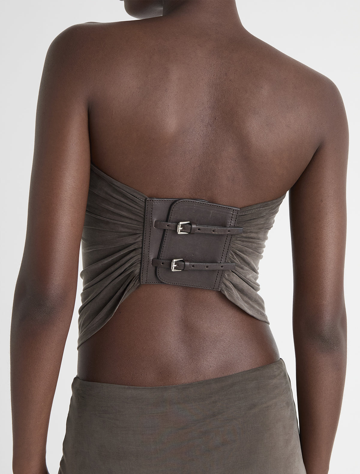 Adriana ii sash style belt gathered fabric panel leather part brown