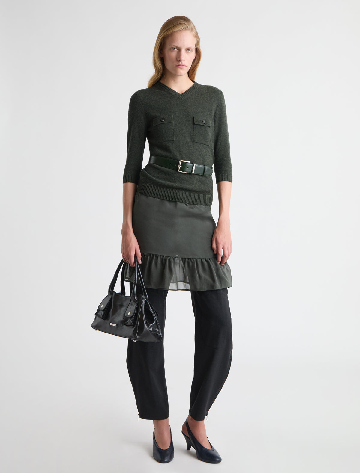 Juana waist waist belt custom metal plaque belt loop darkgreen