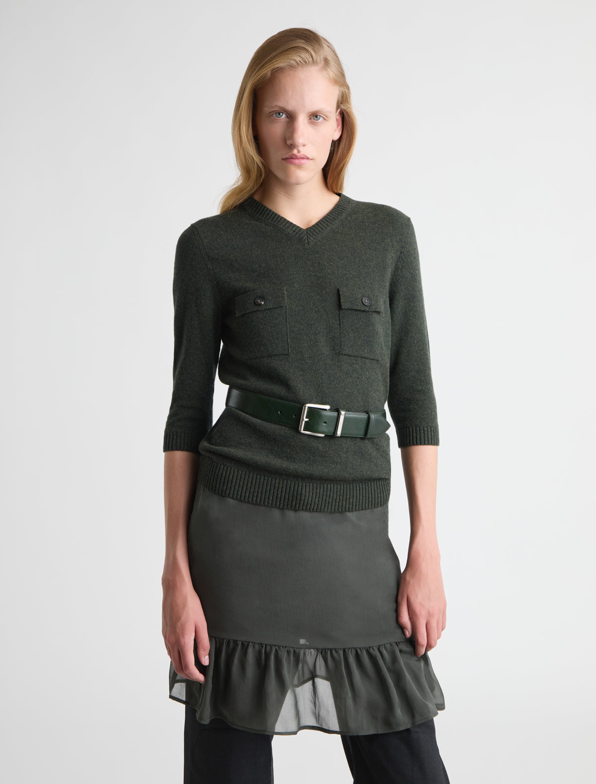 Juana waist waist belt custom metal plaque belt loop darkgreen