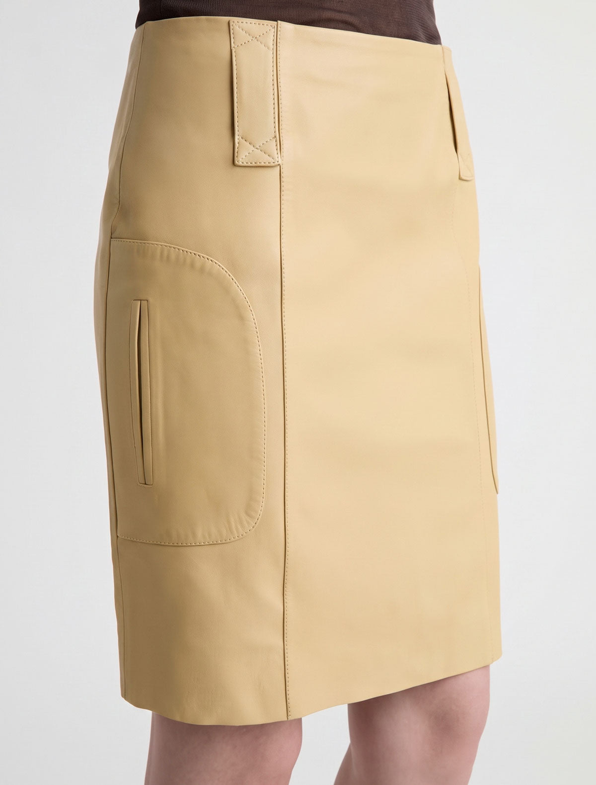 Miracla leather skirt wide belt loops patch pockets yellow