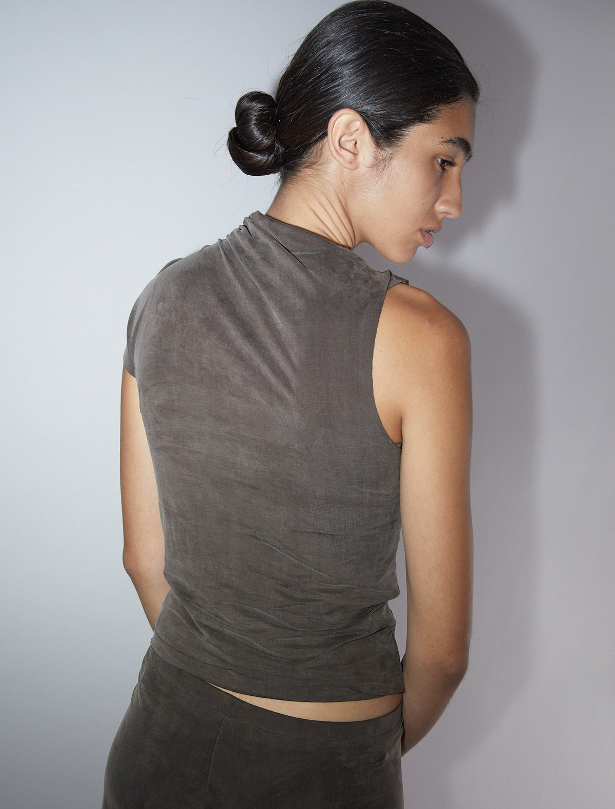 Elvira asymmetric cupro top brown