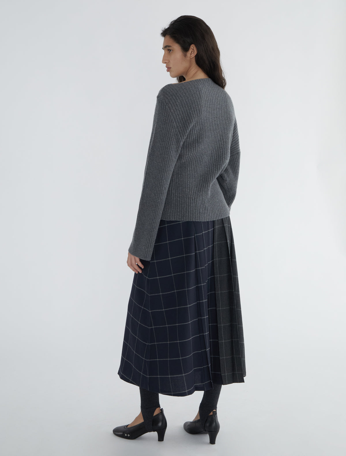 Siusan bicolor plaid long wrap skirt