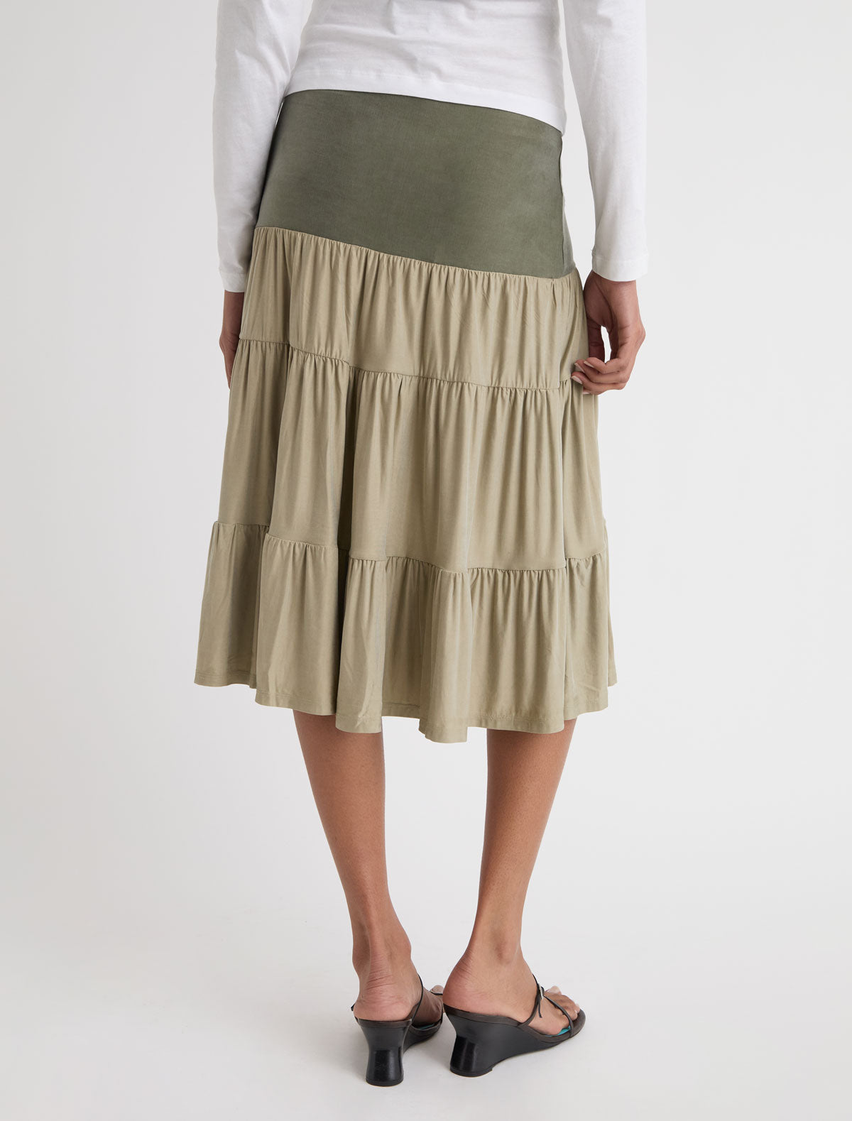 Barel cupro skirt tiered ruffle detailing throughout khaki