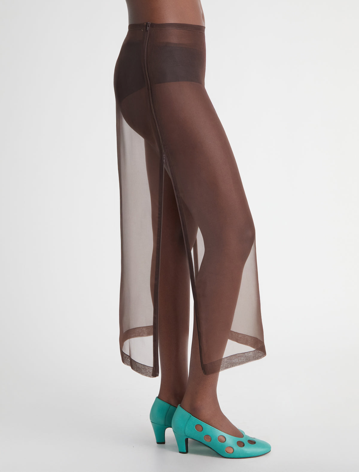 Long isola brown organza skirt double ended side zippers
