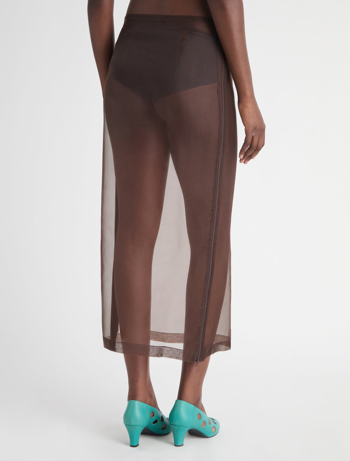 Long isola brown organza skirt double ended side zippers