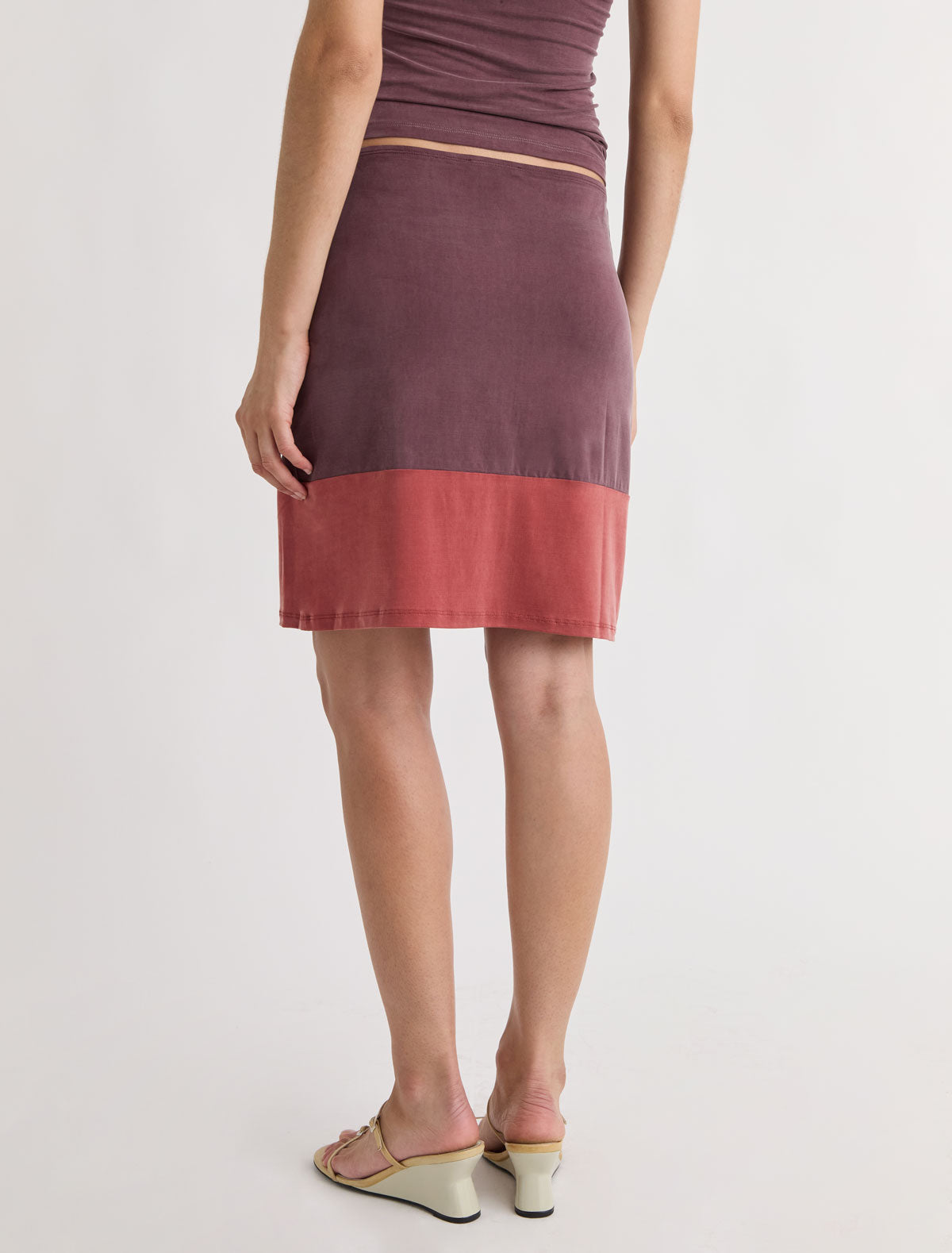 Mika cupro pencil skirt contrasting panel bottom aubergine