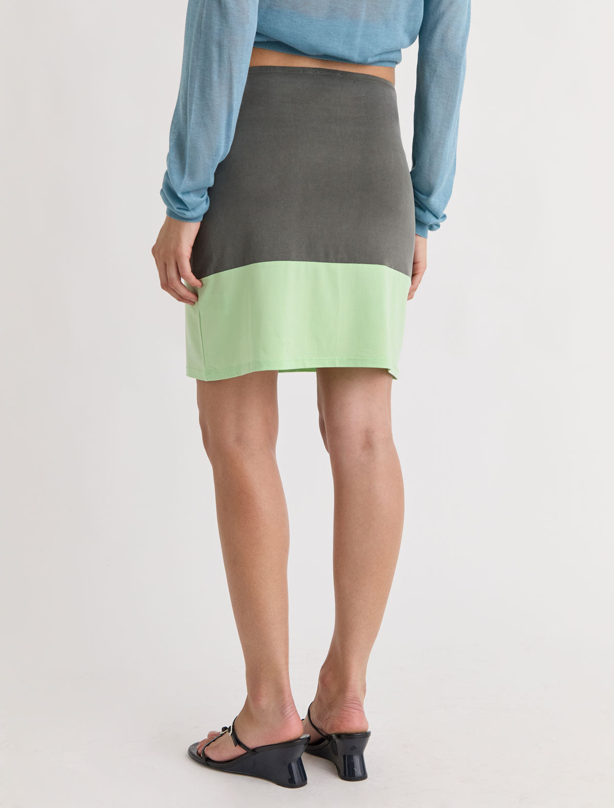Mika cupro pencil skirt contrasting panel bottom khaki