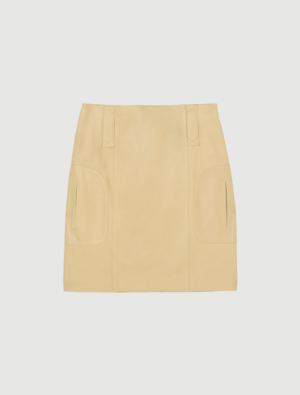Miracla leather skirt wide belt loops patch pockets yellow