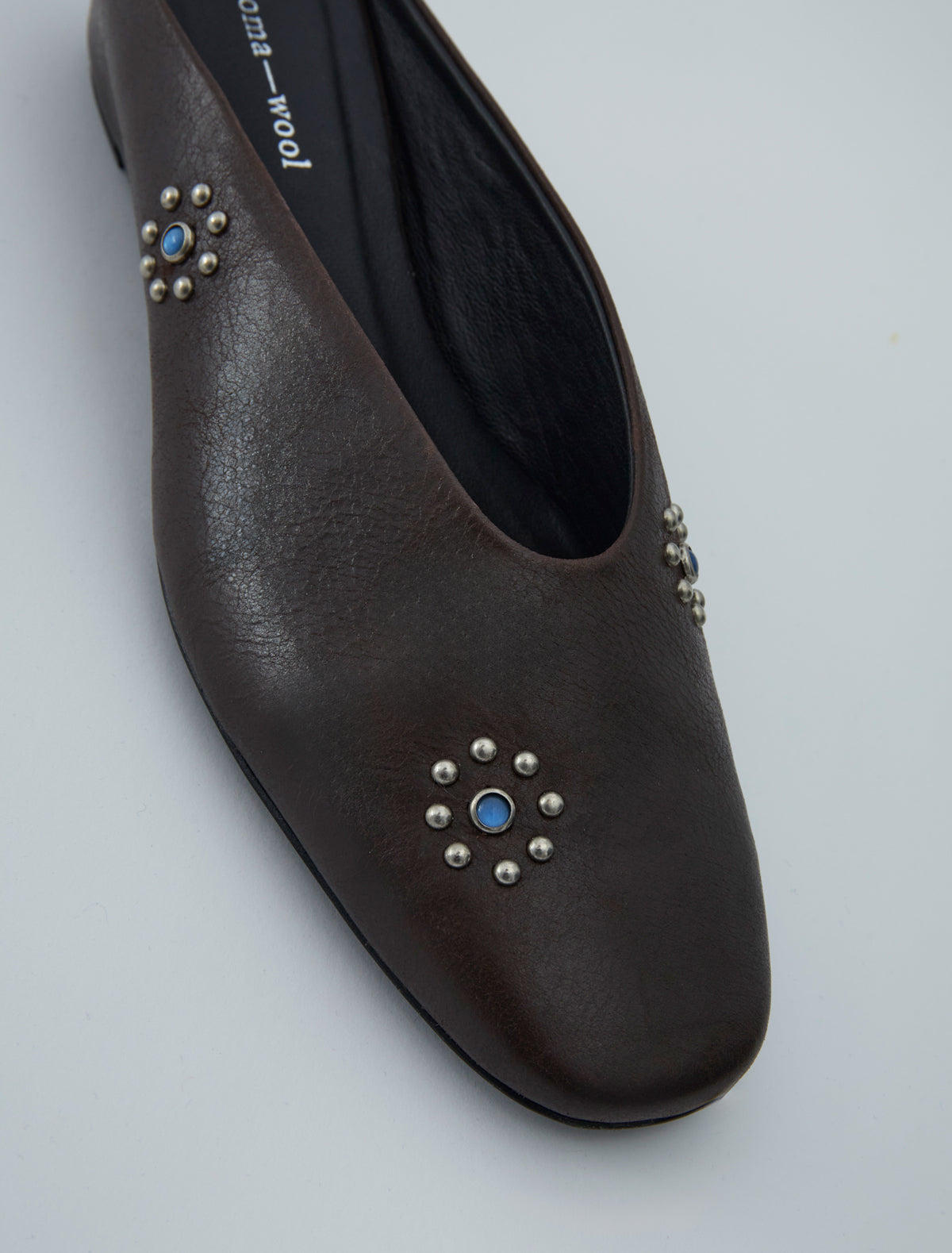 Fernanda ii round toe mule flower studs brown