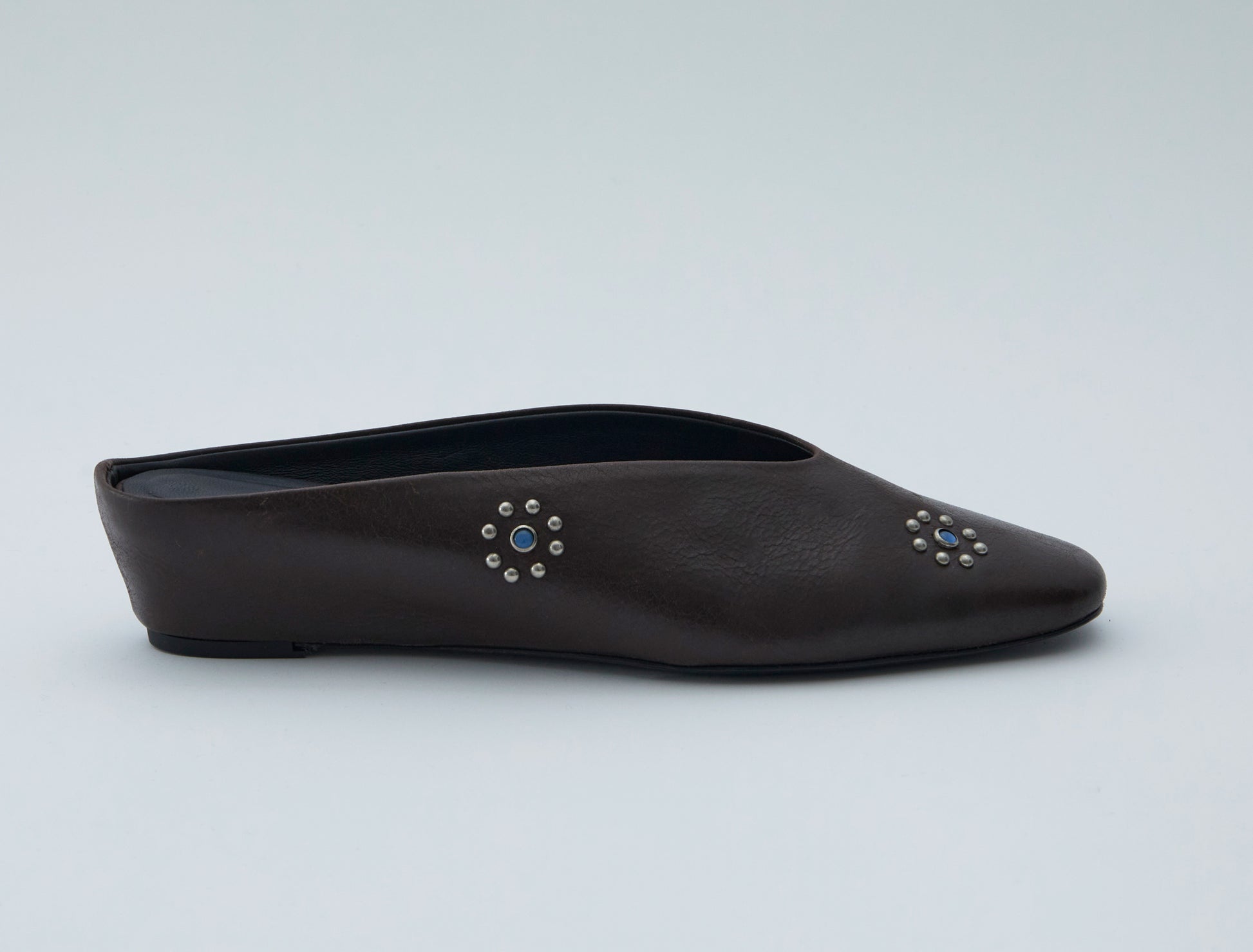 Fernanda ii round toe mule flower studs brown