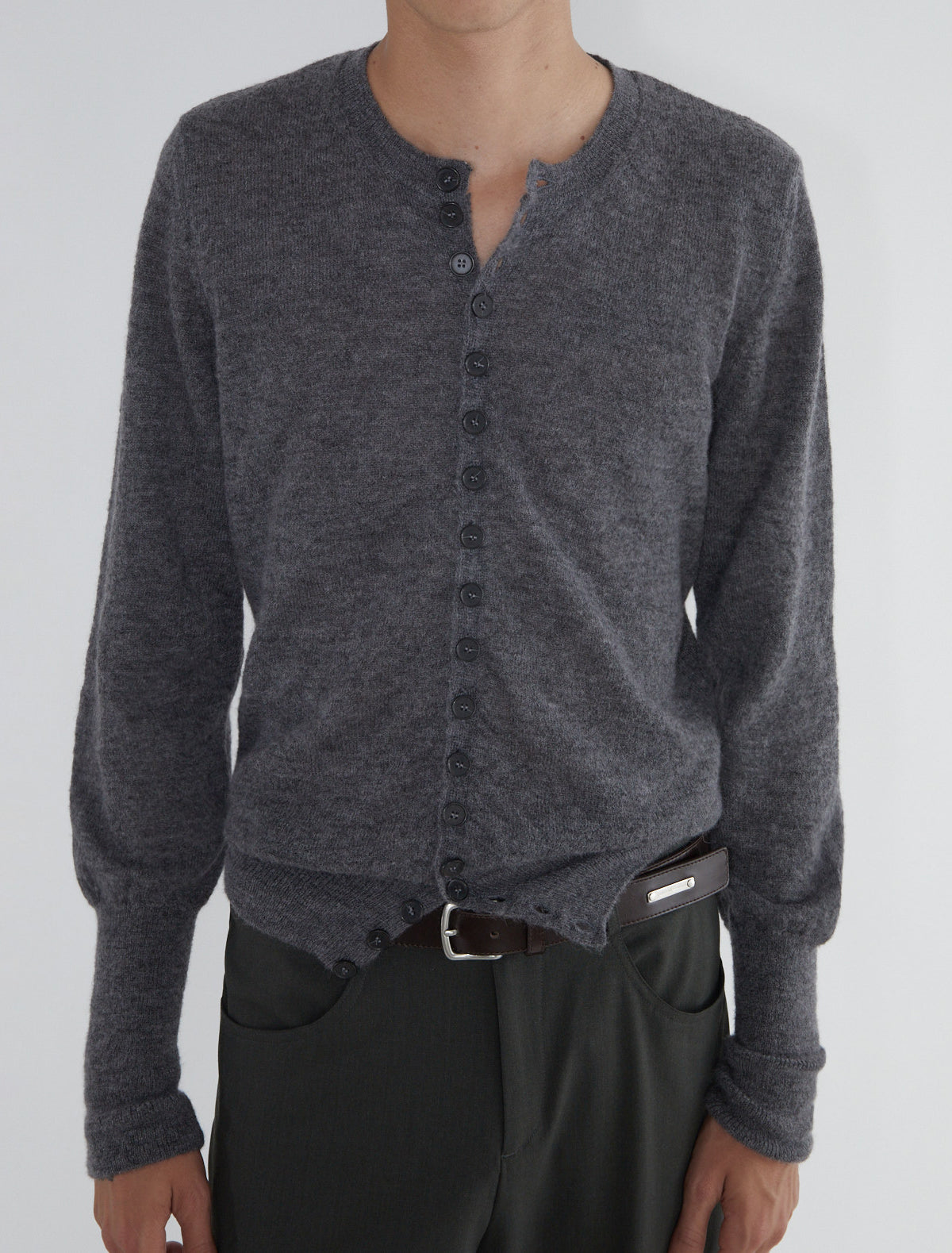 Cink b fitted men cardigan buttons puffed sleeves