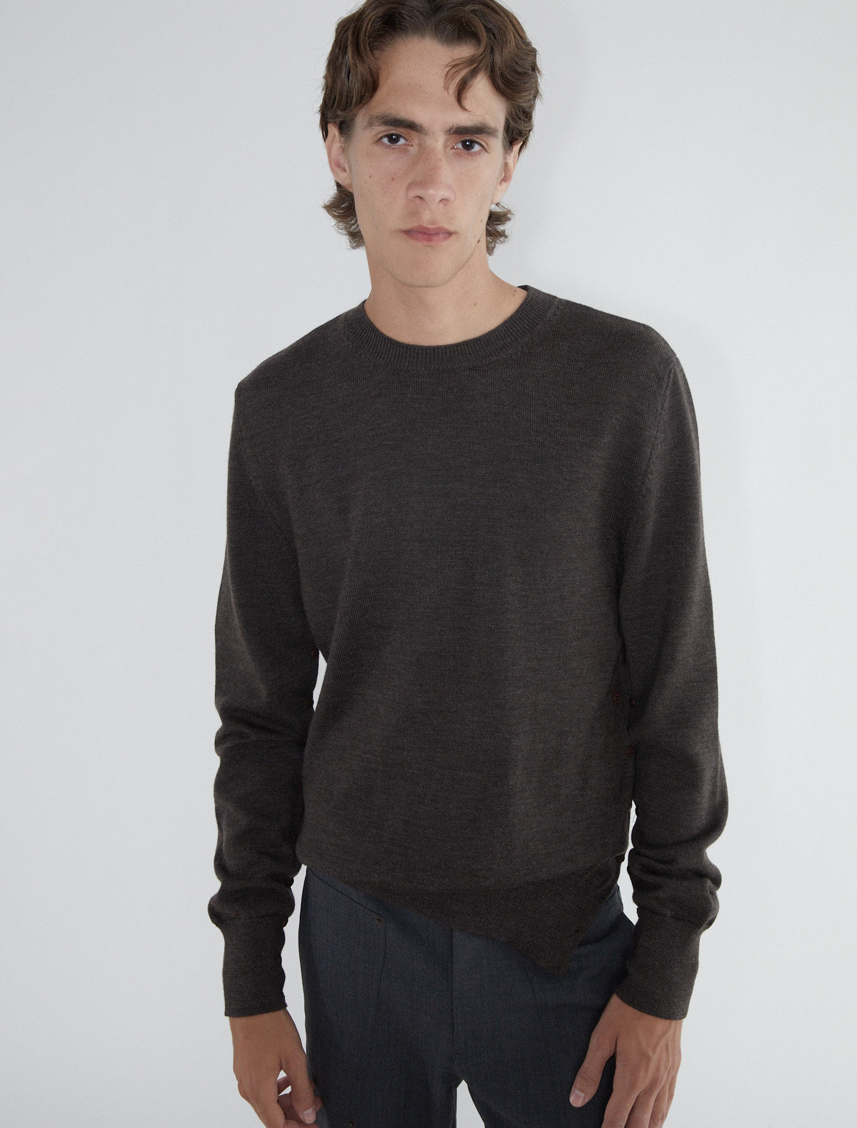 Fa b men wool sweater button openings sides sleeves