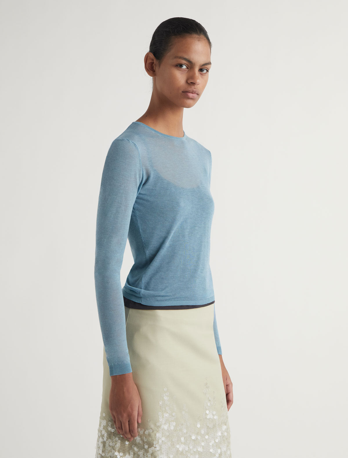 Round losa long sleeve sheer sweater