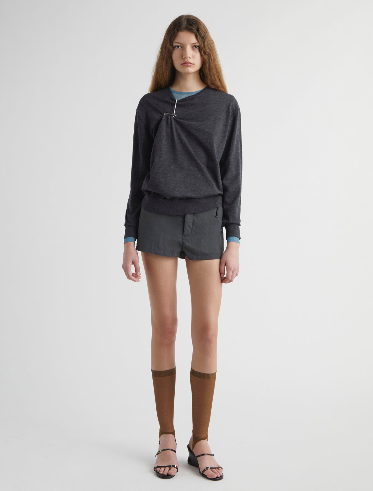 Three round neck wool sweater metal hook hardware grace prince