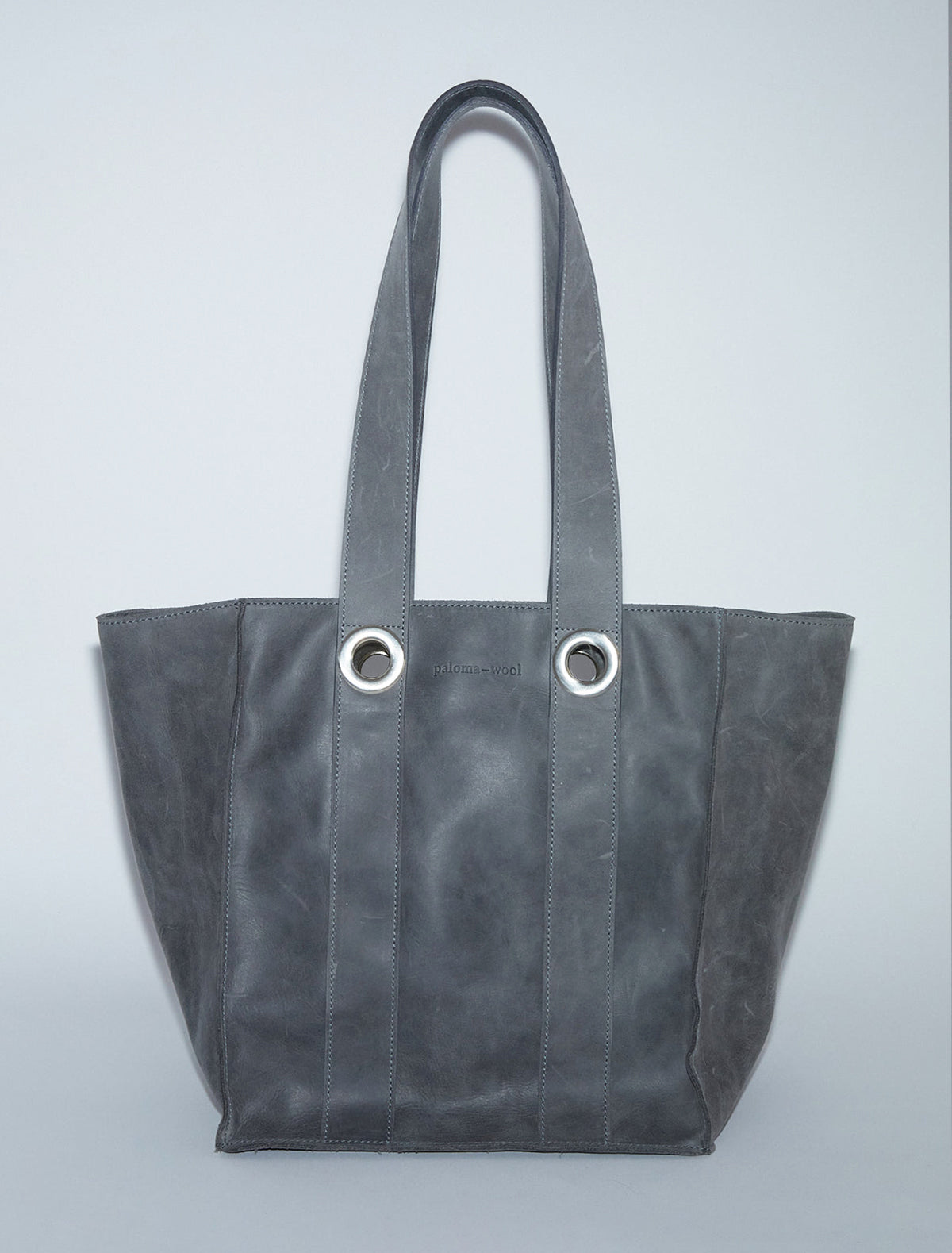 Milagros square shaped bucket bag eyelets detail grey