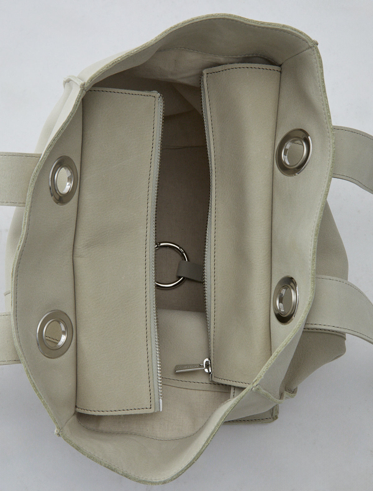 Milagros square shaped bucket bag eyelets detail ecru