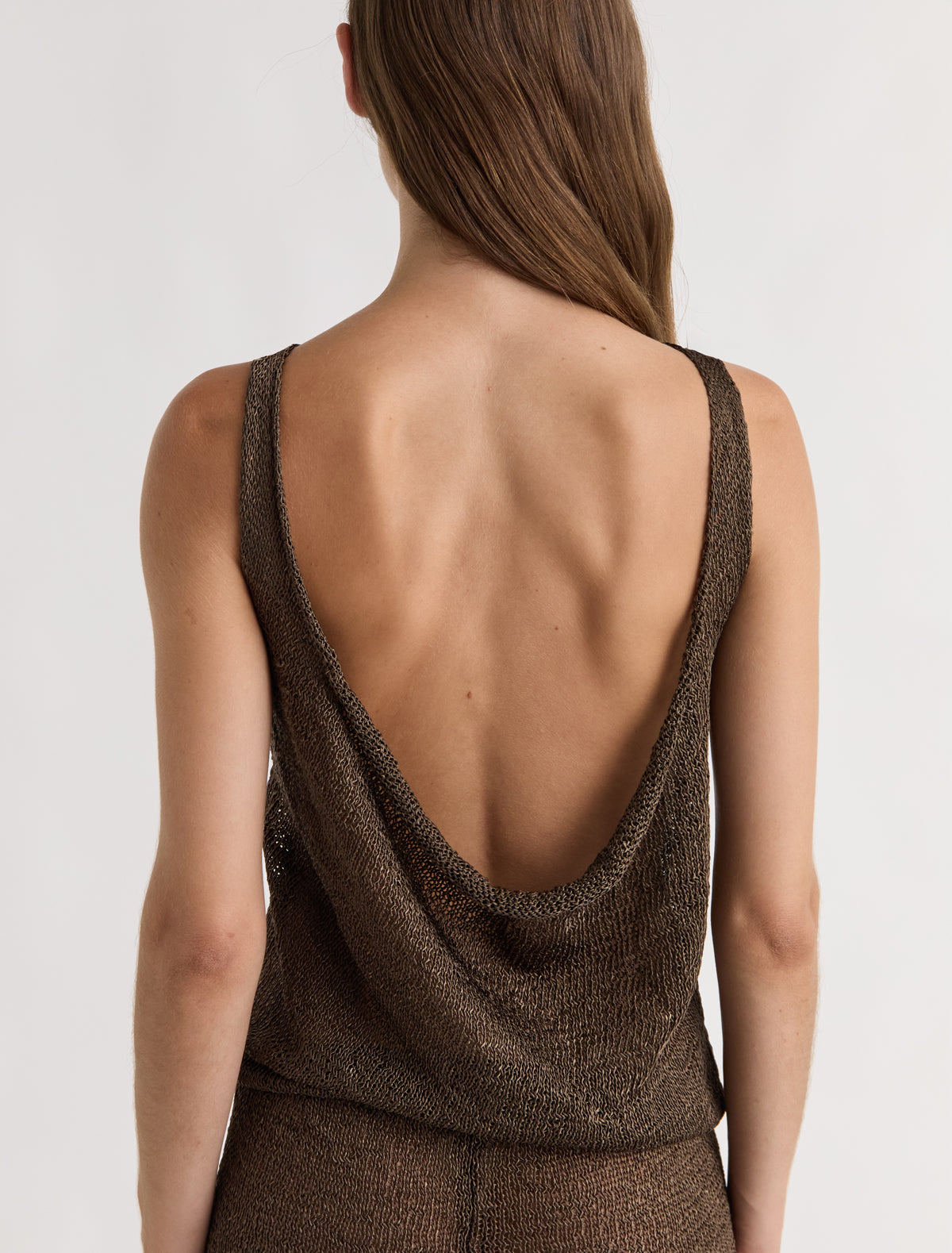 Lupo short knitted jumpsuit draped back brown