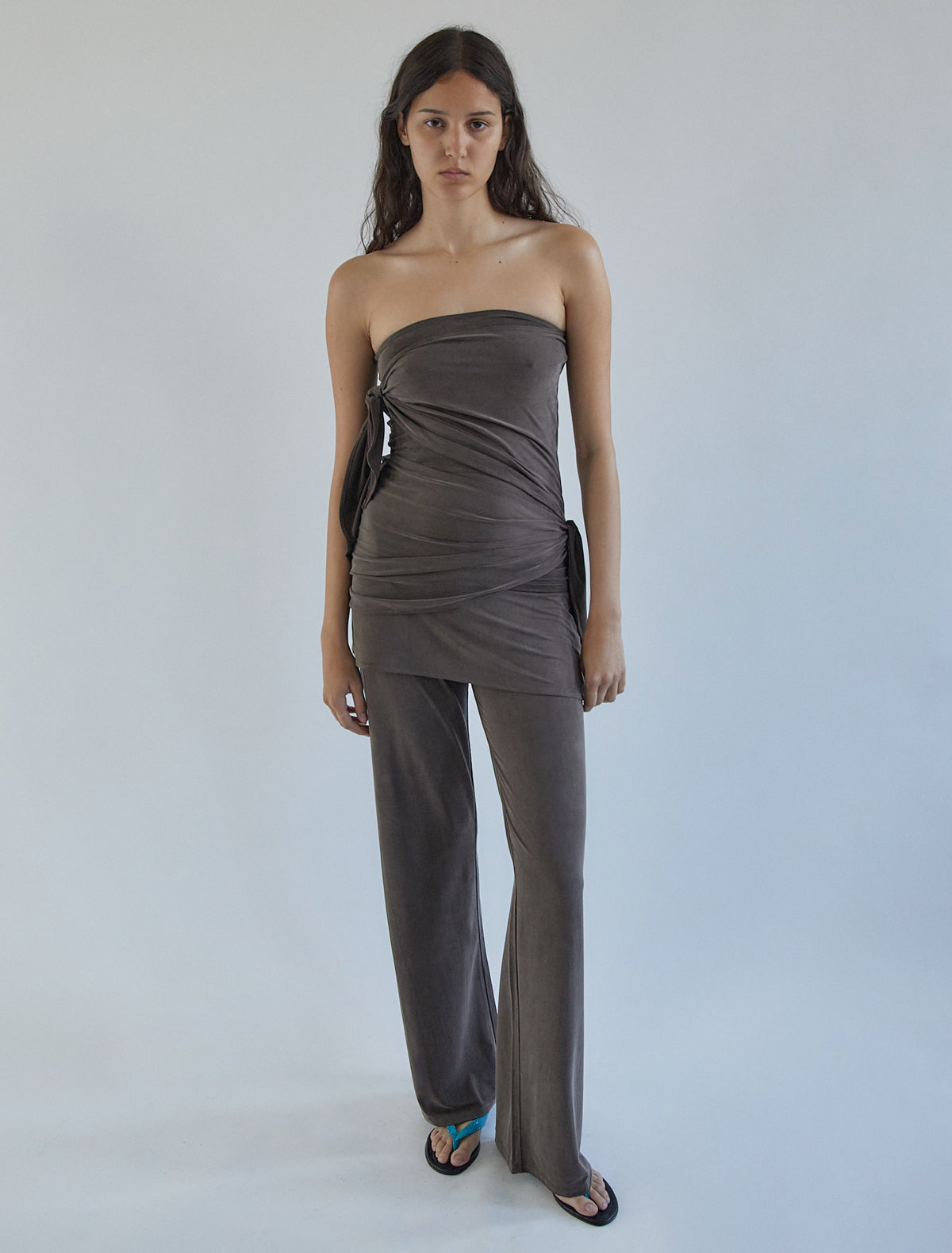 Buho cupro bandeau top long ties wrap around brown