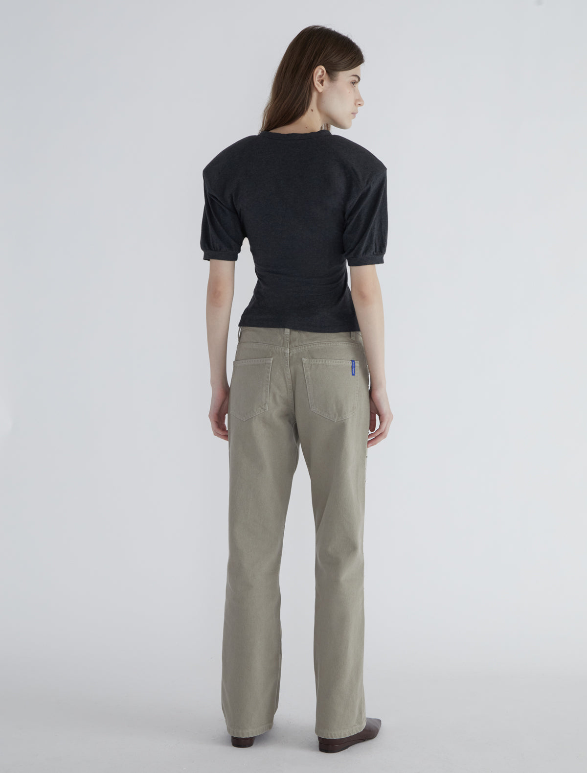 Crowd low waist pants metal detail seams grey