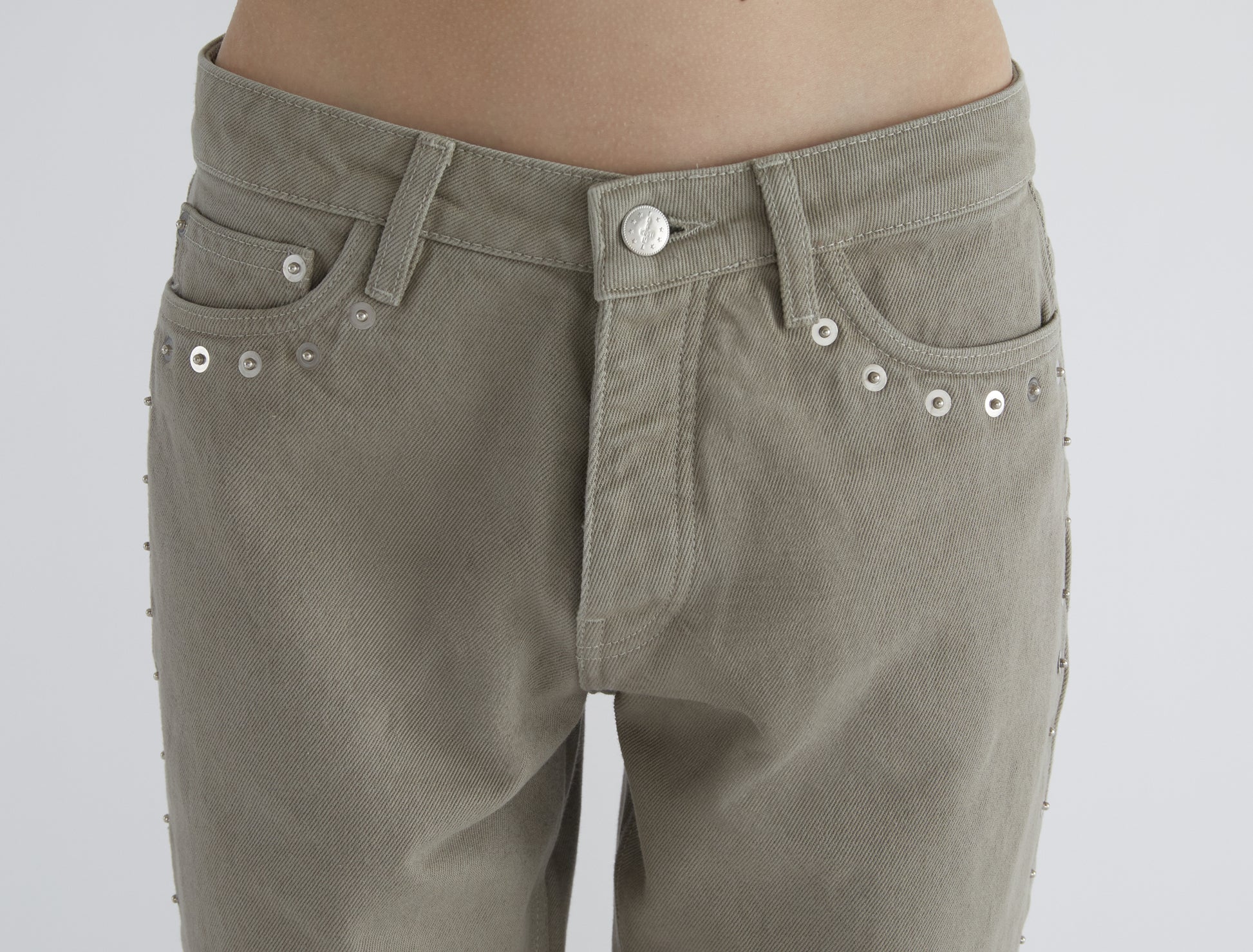 Crowd low waist pants metal detail seams grey