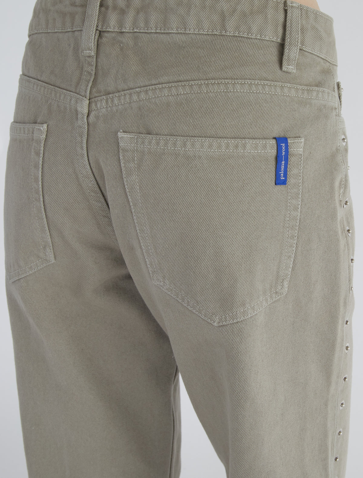 Crowd low waist pants metal detail seams grey
