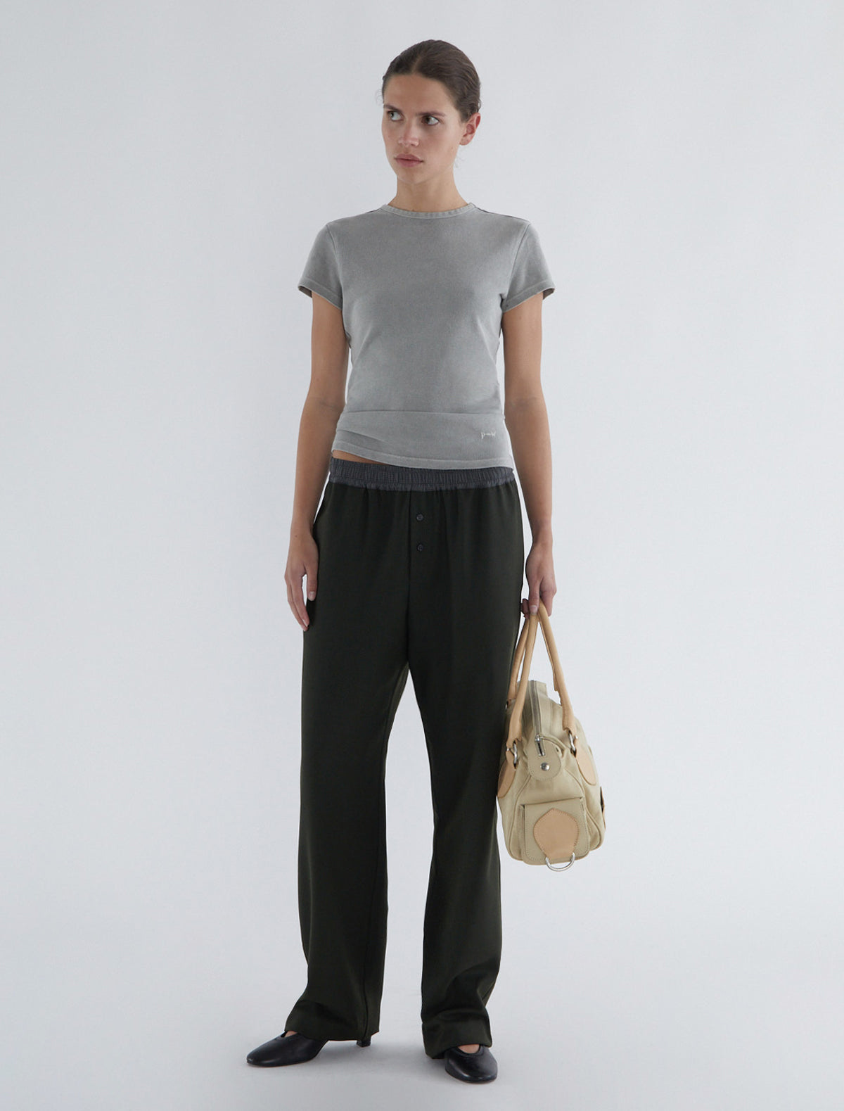 Graham short sleeve v neck top brand embroidery