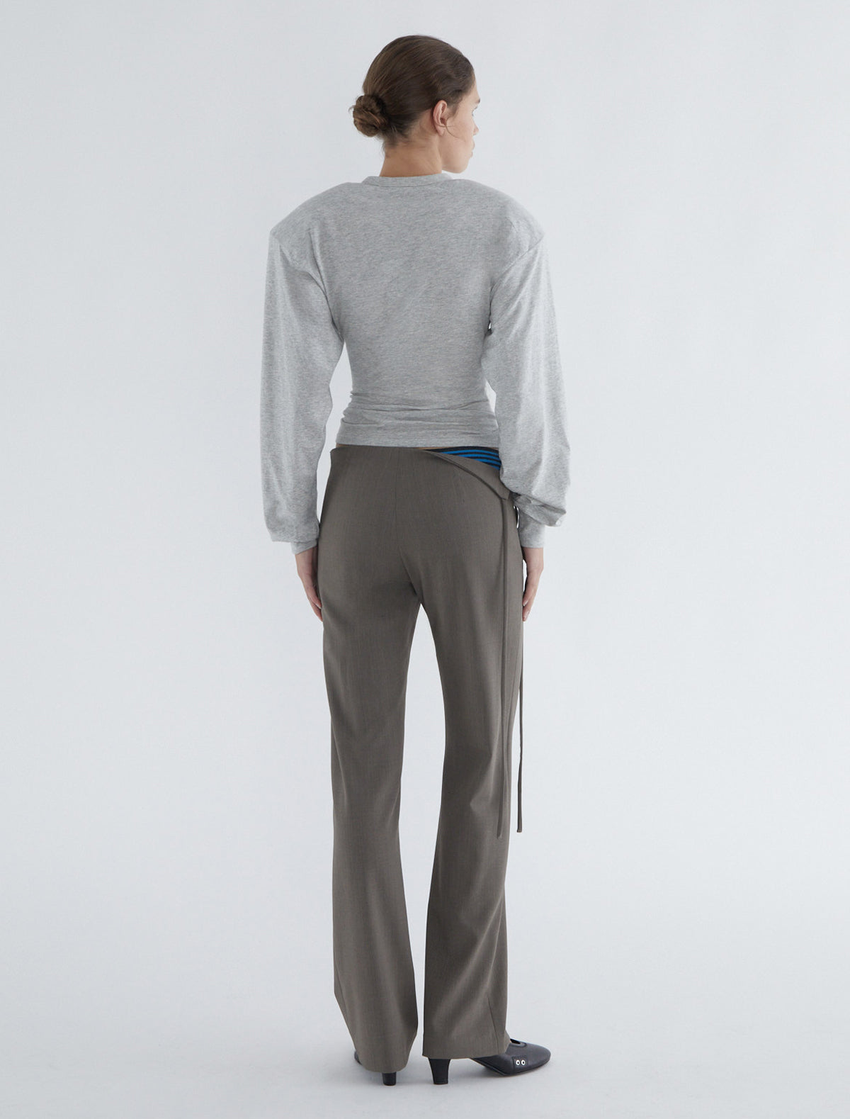 Sandal low waist pants fold waistband lightbrown