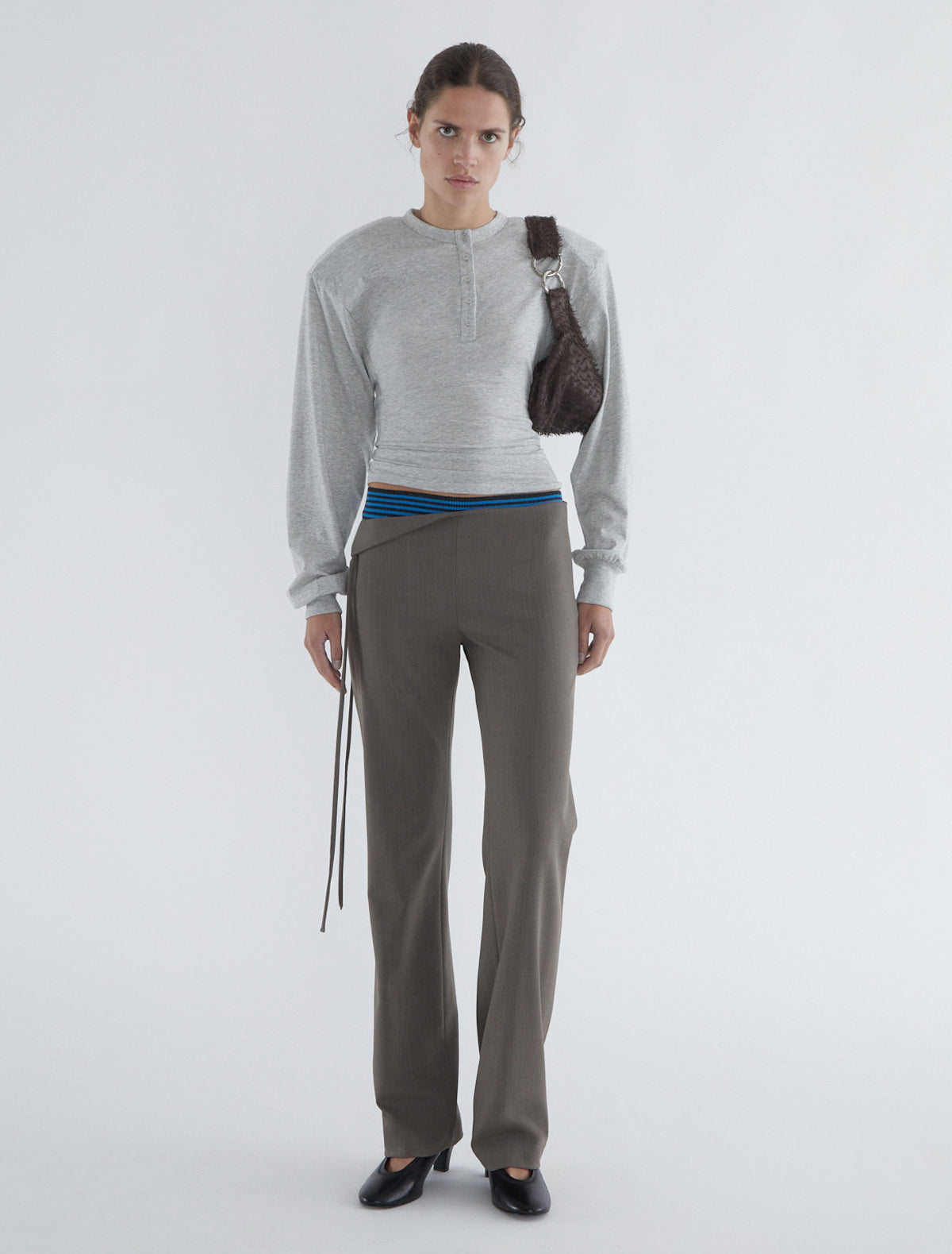 Sandal low waist pants fold waistband lightbrown