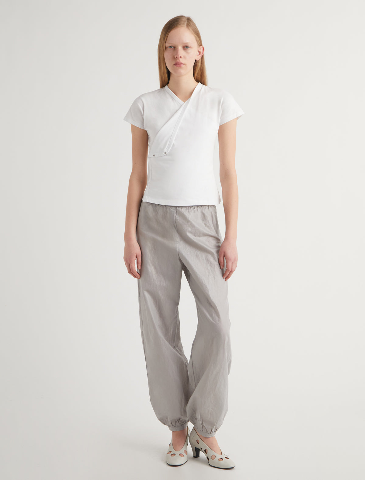 Olimpia crossed ranglan top snap closures embroidered detail white