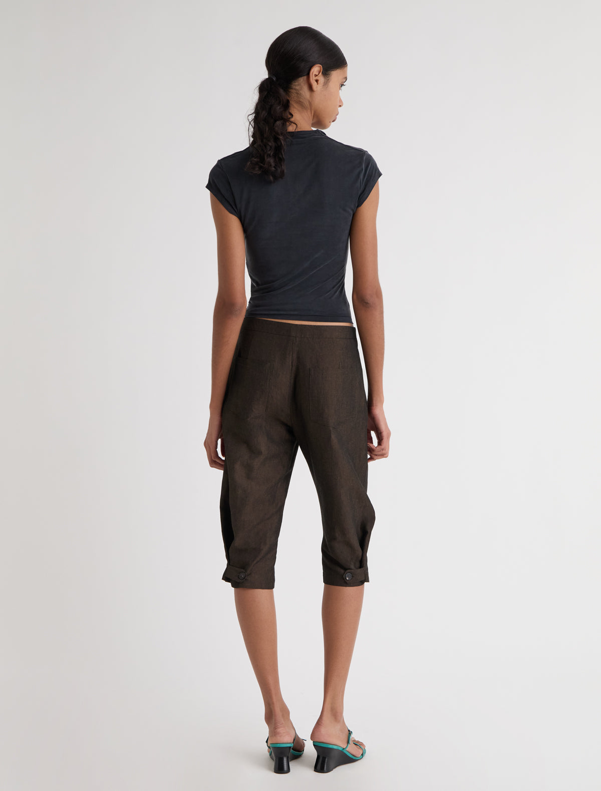 Jinny ii straight leg linen capri trousers brown