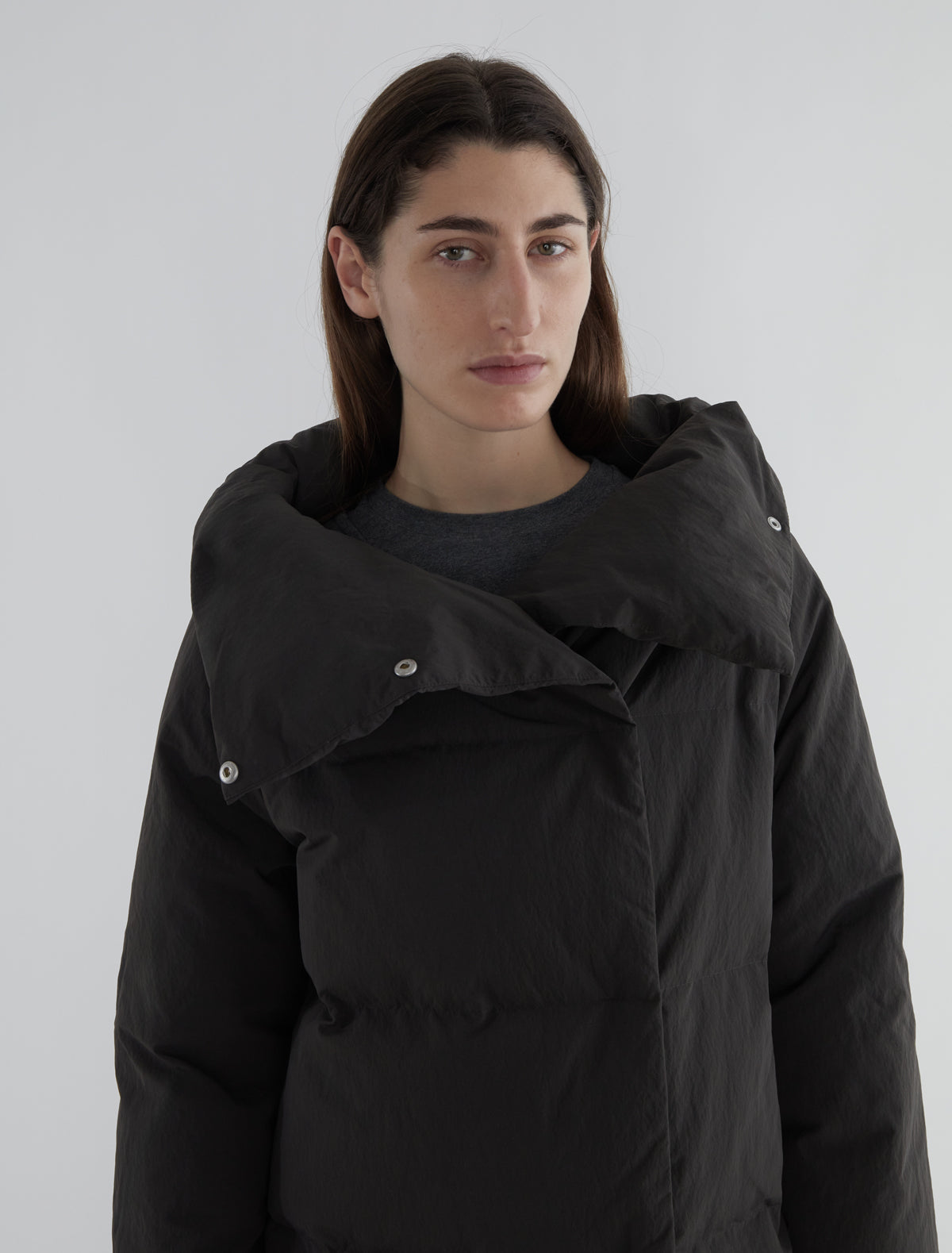 Pruit puffer nylon jacket oversized collar brown