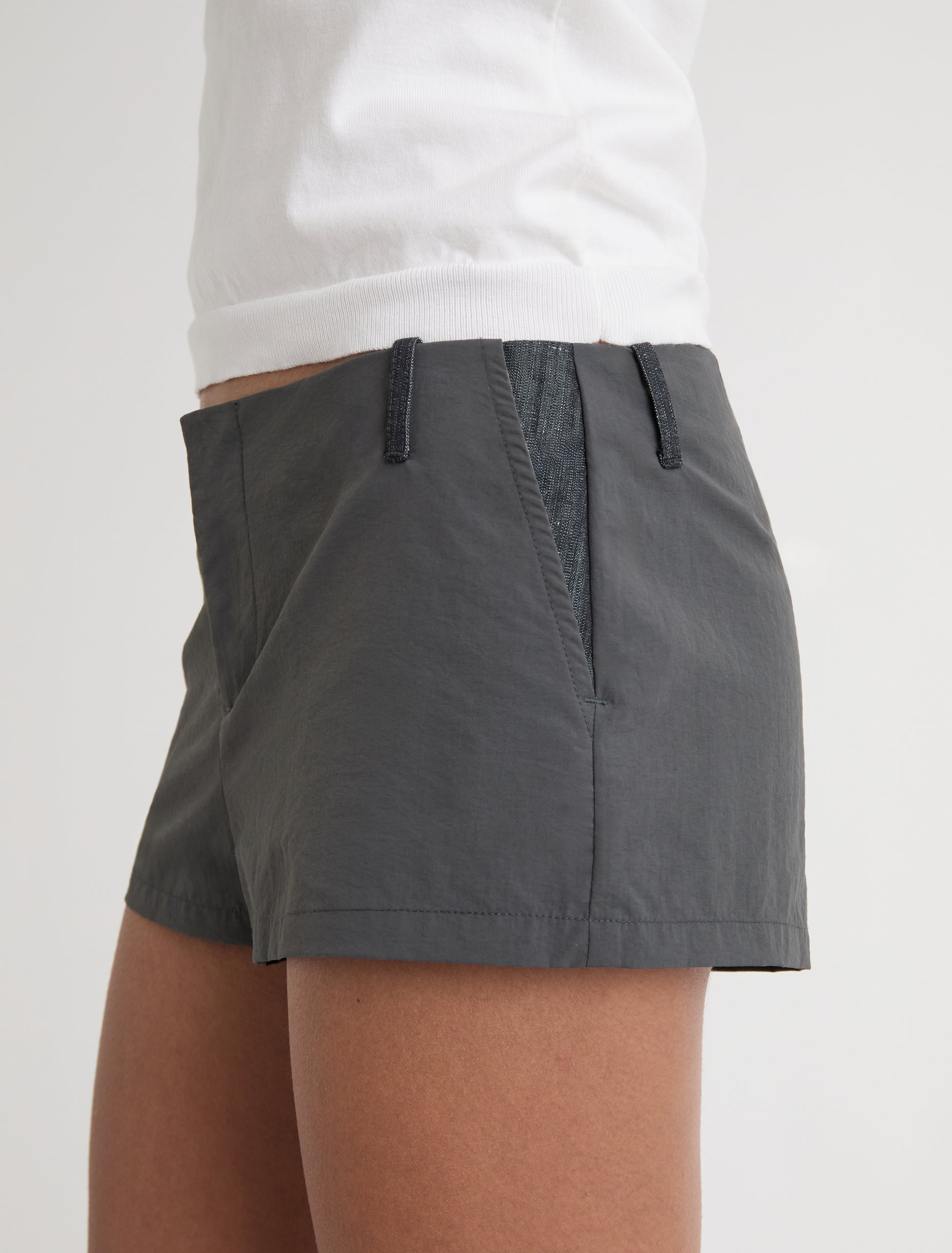 Masip low rise nylon shorts side pockets denim details