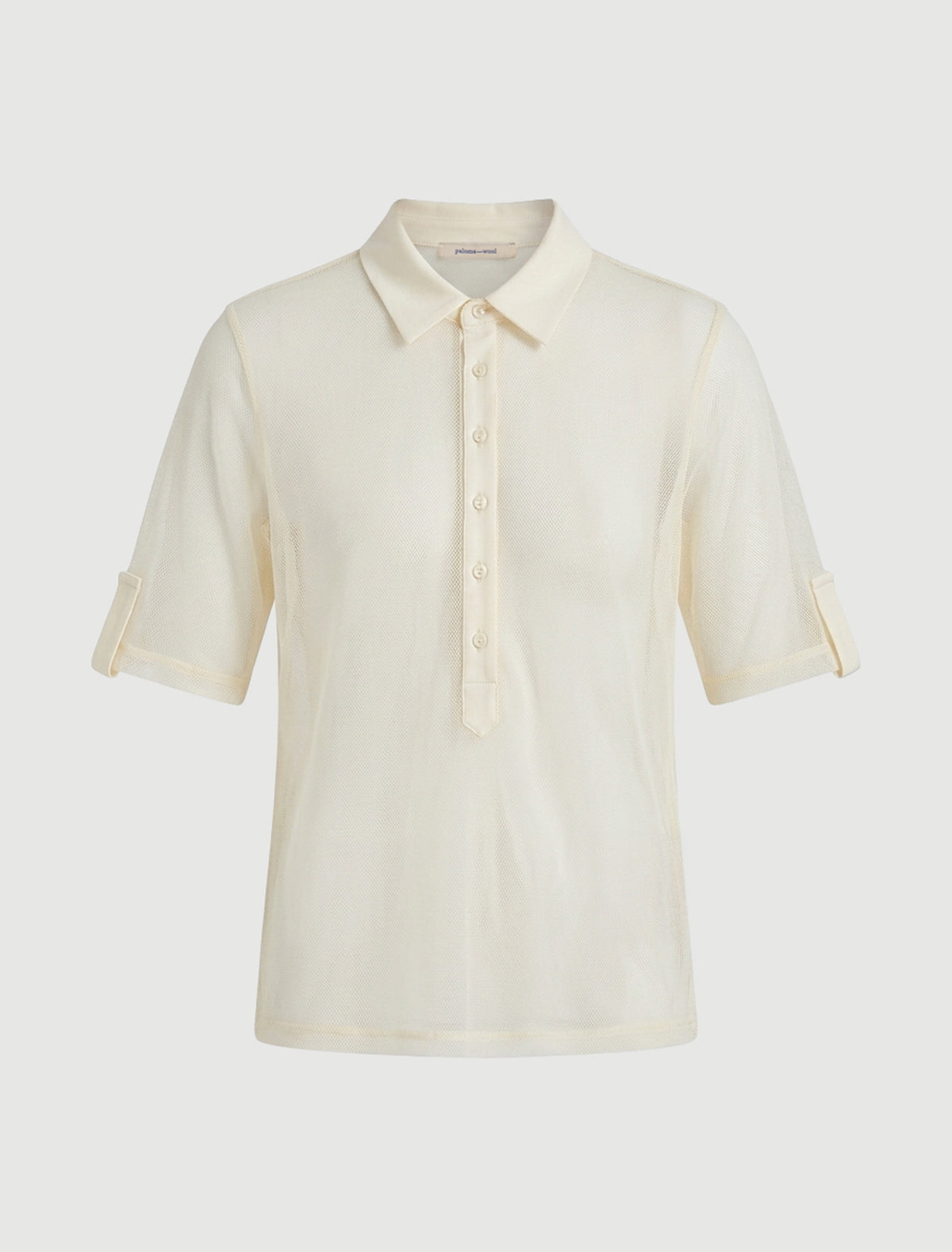 Sile tulle polo top cotton collar placket offwhite