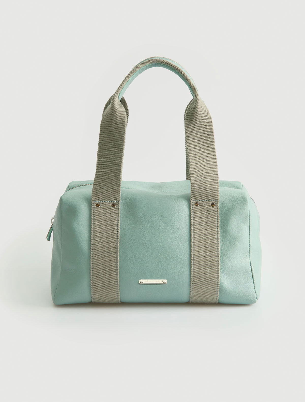 Small eira bag leather shoulder bag contrasting woven handles blue