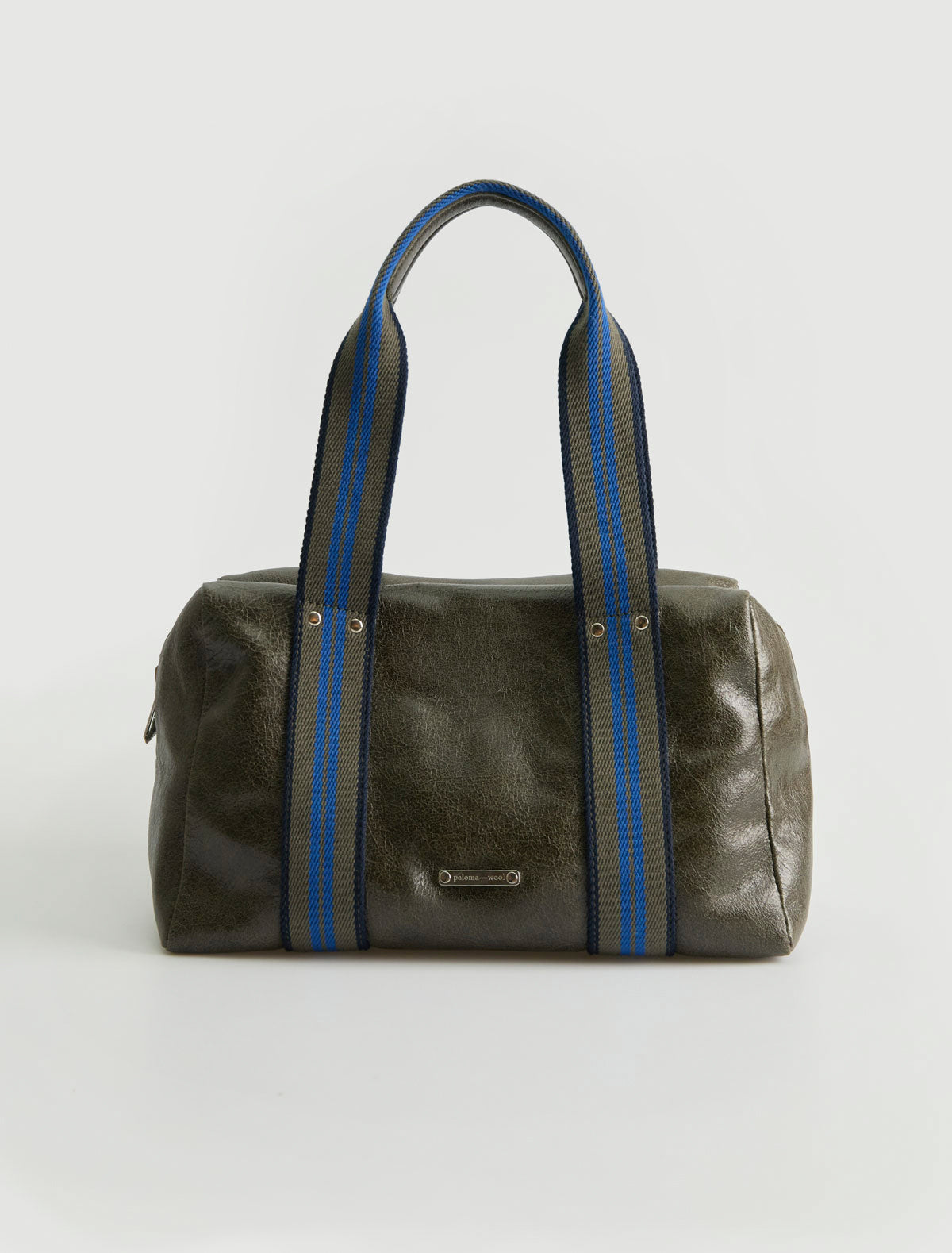 Small eira bag leather shoulder bag contrasting woven handles darkgreen