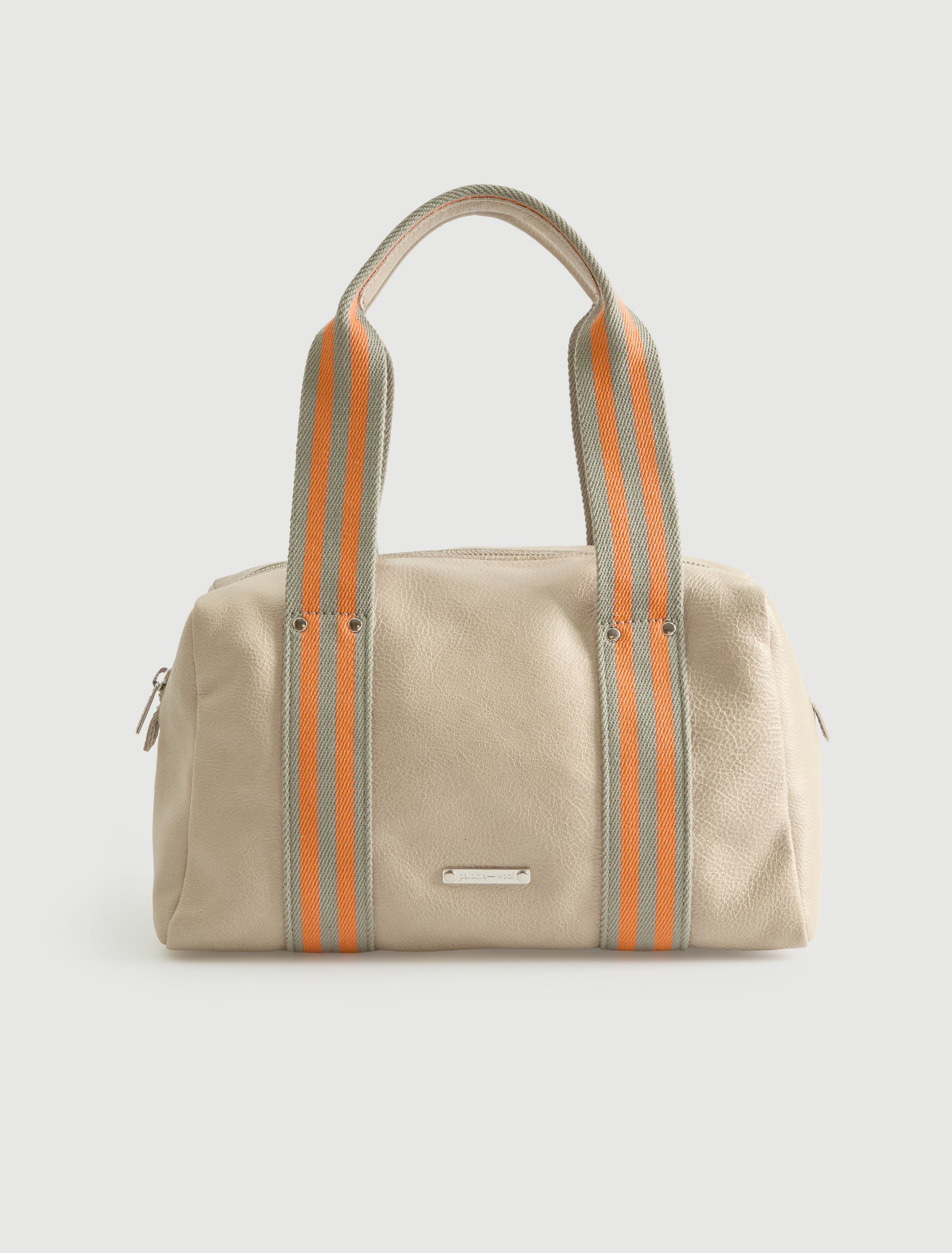 Small eira bag leather shoulder bag contrasting woven handles ecru