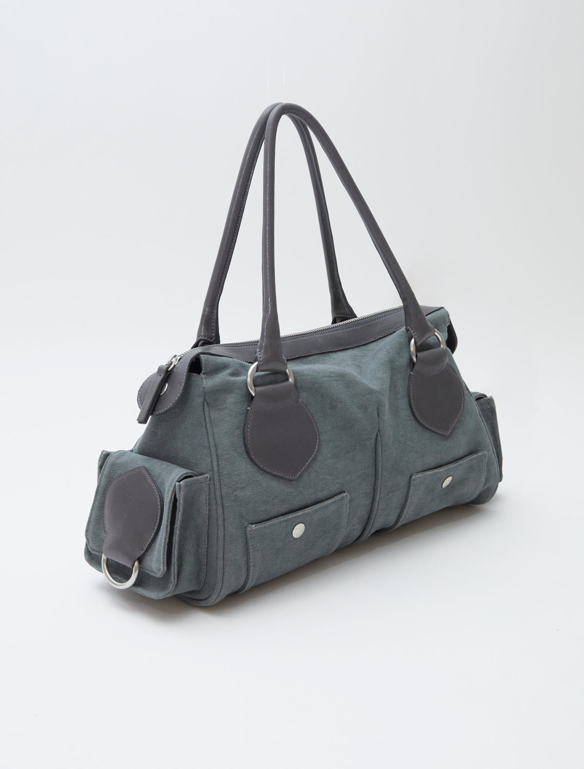 Tilda bowling style leather bag double handles khaki