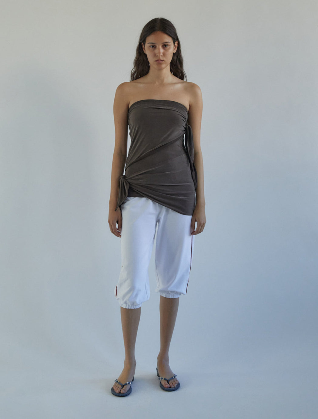 Buho cupro bandeau top long ties wrap around brown