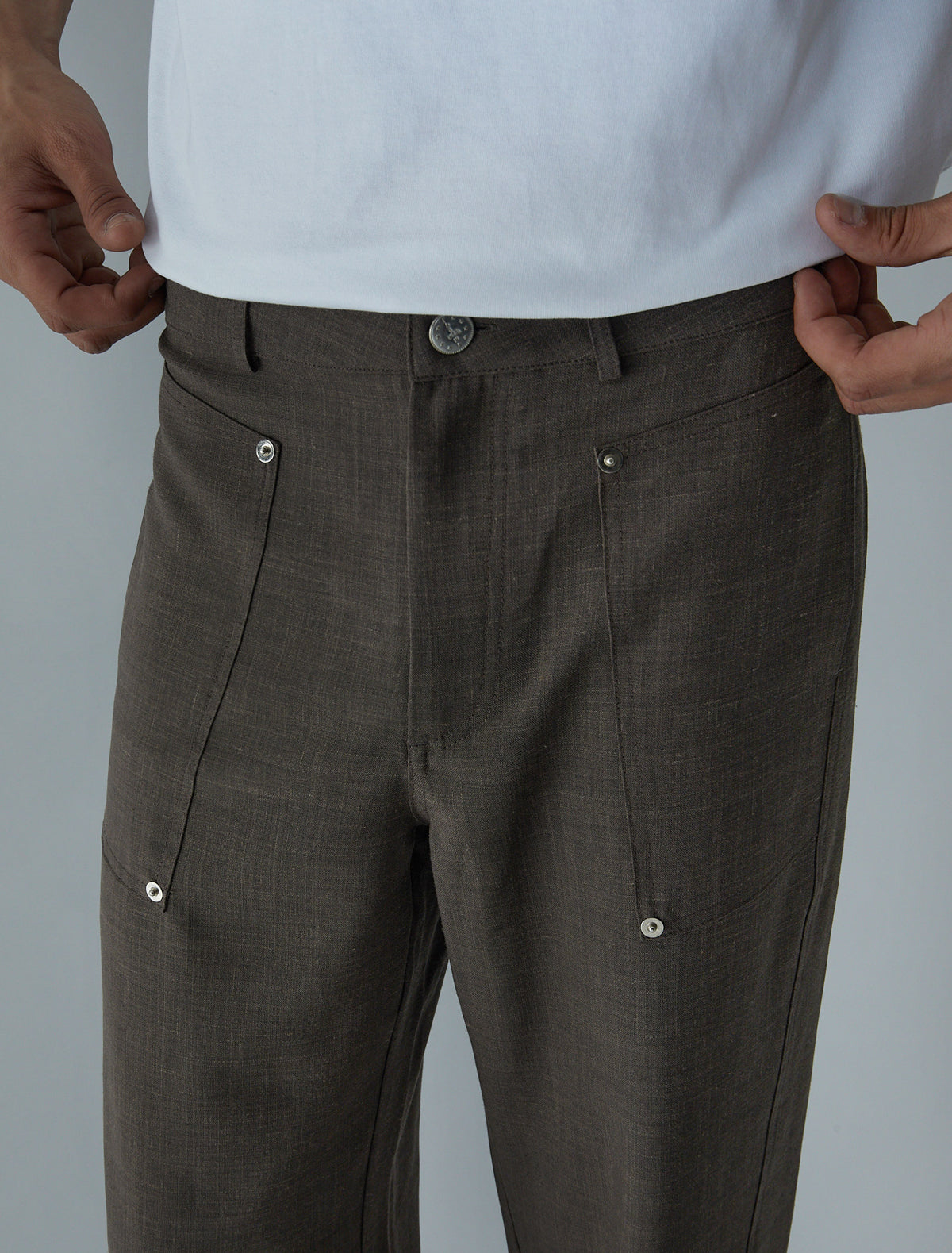 Orlando suit trousers side patch pockets rivet details brown