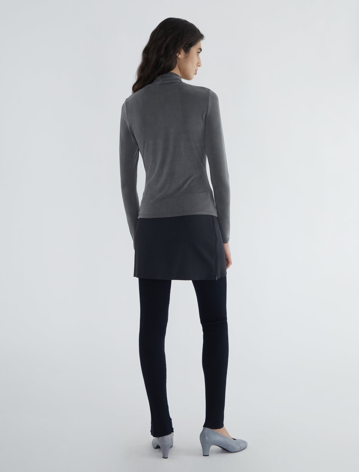Long such long sleeved cupro top draped crossed neckline grey