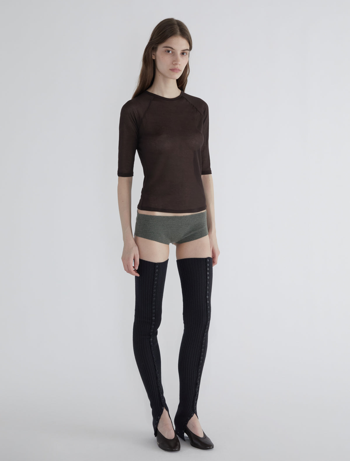 Pia elbow length top sheer fabric brown