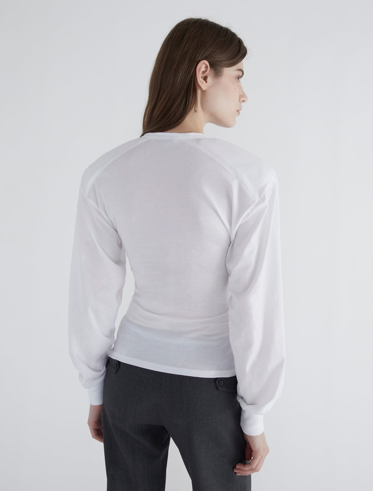 Ryno long sleeved top henley neckline shoulder pads white