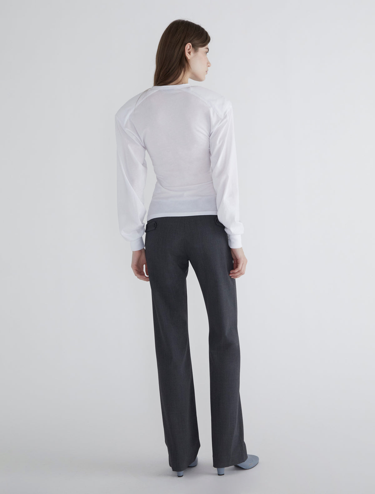 Ryno long sleeved top henley neckline shoulder pads white