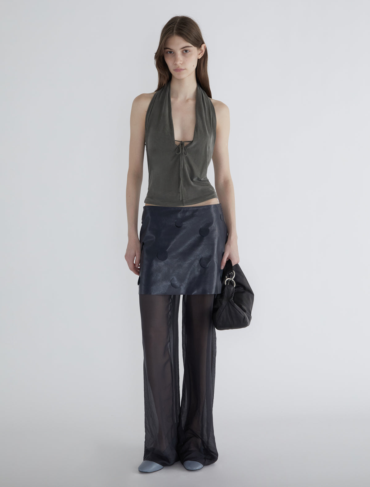 Sapito sheer halter top front lacing khaki