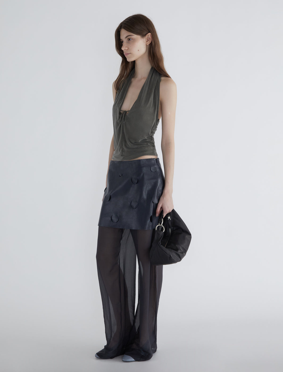 Sapito sheer halter top front lacing khaki
