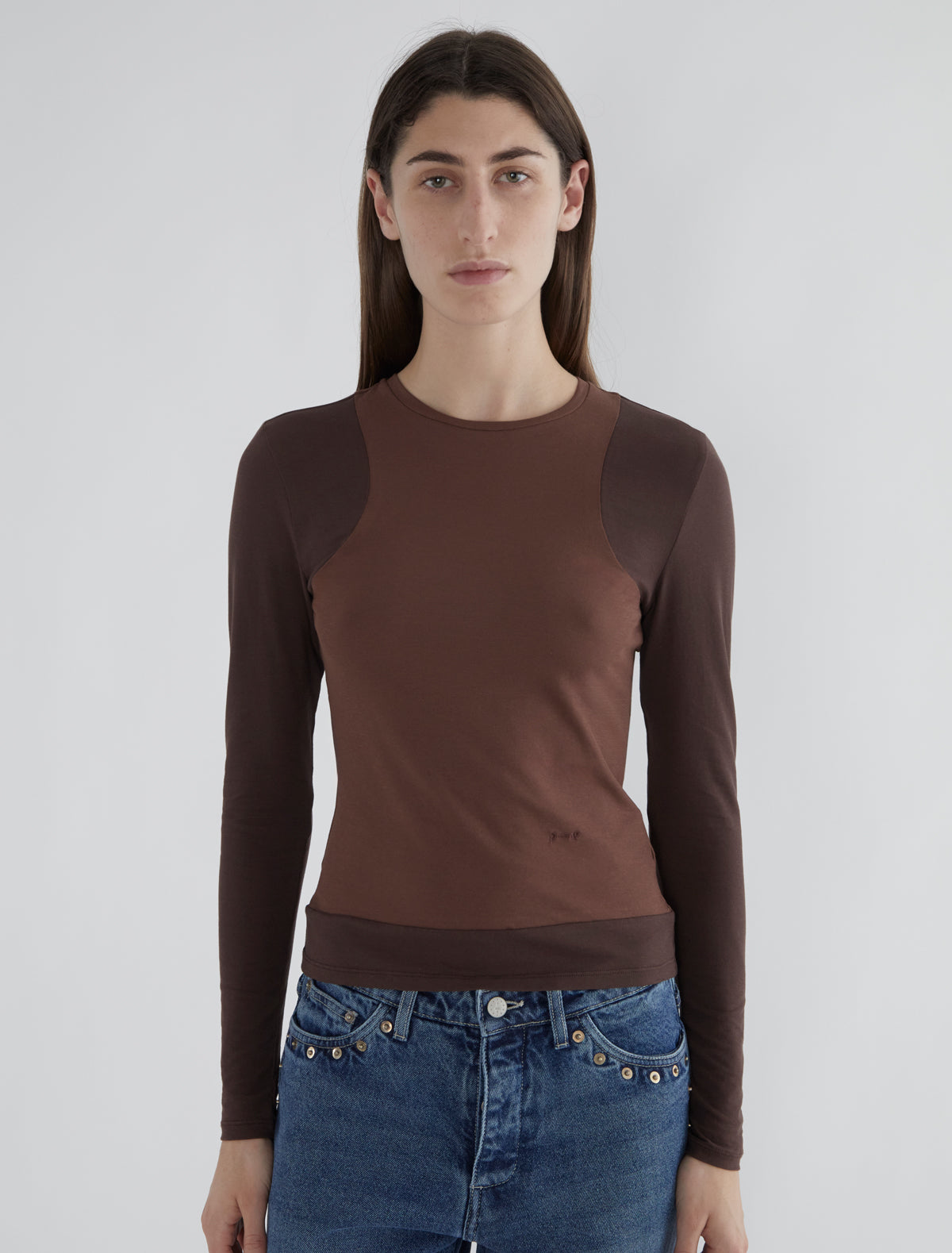 Sombrita double layer effect tshirt embroidery brown