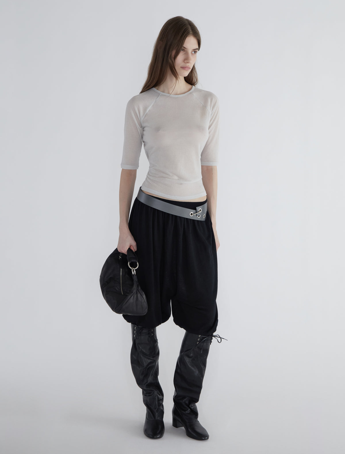 Pia elbow length top sheer fabric grey
